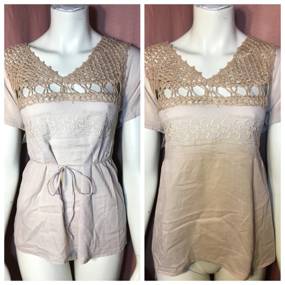 Boho Crochet Beachy Drawstring Top Blouse - Picture 2 of 8